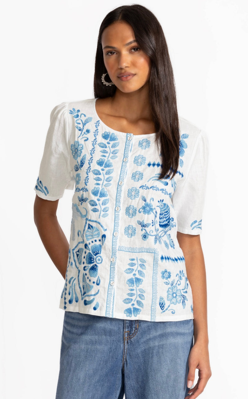 Linen Flutter sleeve blouse- Yadira