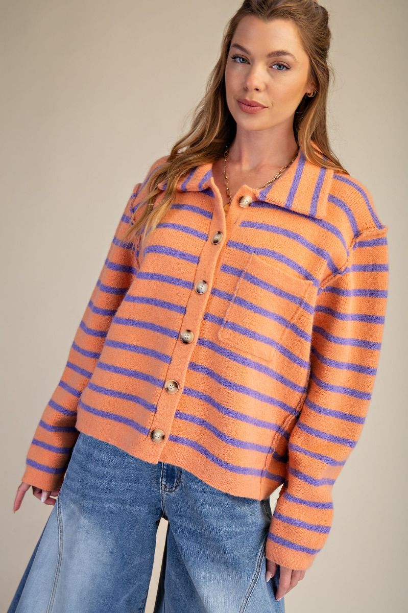 Button down stripe sweater