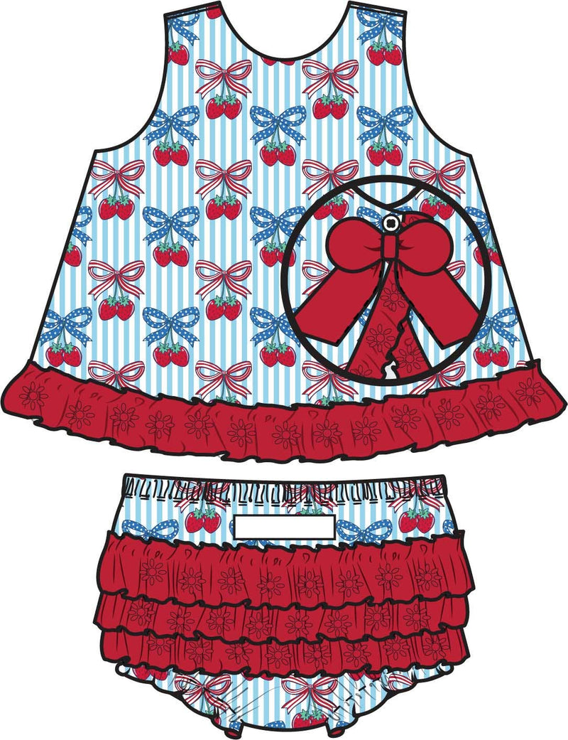 Baby Girls Berries & Bows Cotton Gauze Swing Top & Bloomer Set