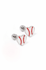 Screwback Stud Earrings - Baseball Silver