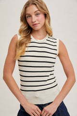 STRIPED MUSCLE KNIT TANK TOP: BLACK STRIPE