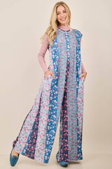 Petal Diary Terry Button Henley Jumpsuit