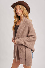 OPEN FRONT BLANKET WRAP BOUCLE KNIT SWEATER CARDIGAN: One Size