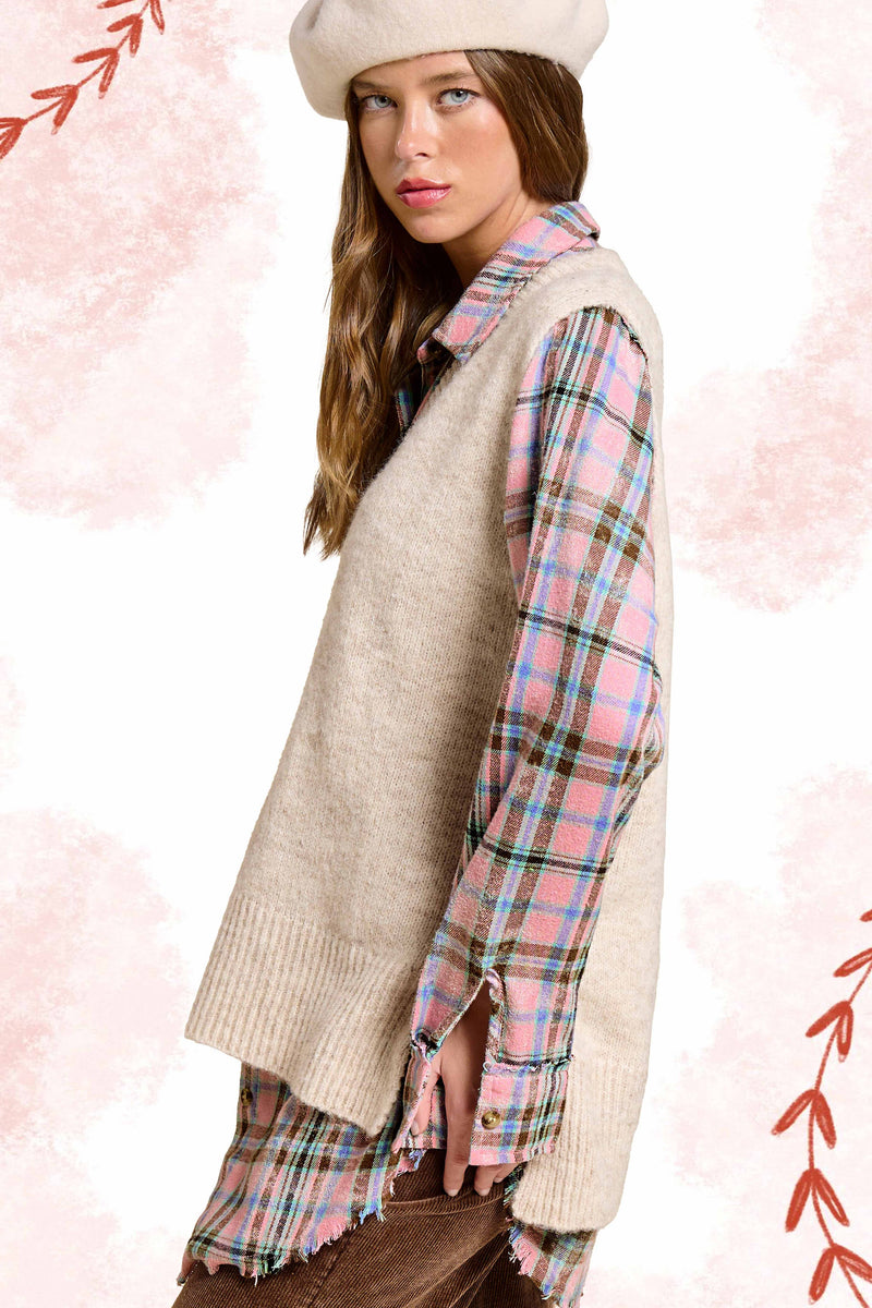 Oversized Soft Knit Sweater Vest with Side Slit