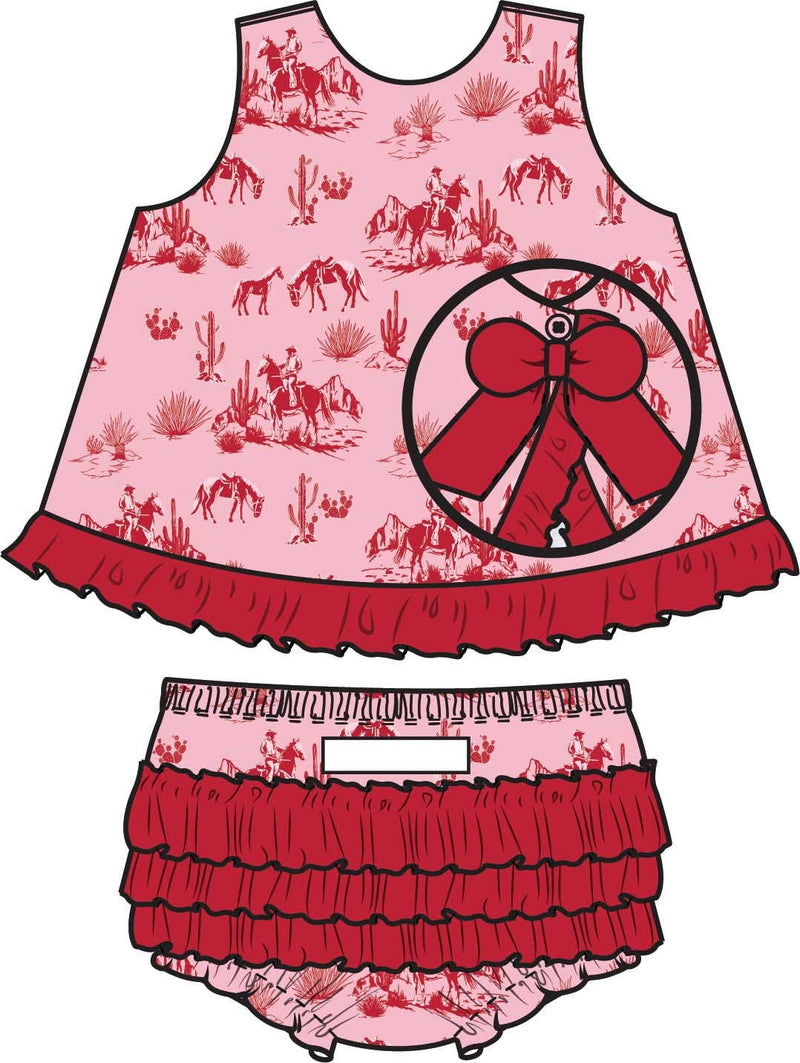 Baby Girls Pink Western Trail Toile Ruffle Swing Top & Bloomer Set