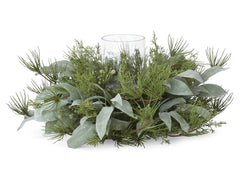 22.5” mixed pine candle hurricane centerpiece