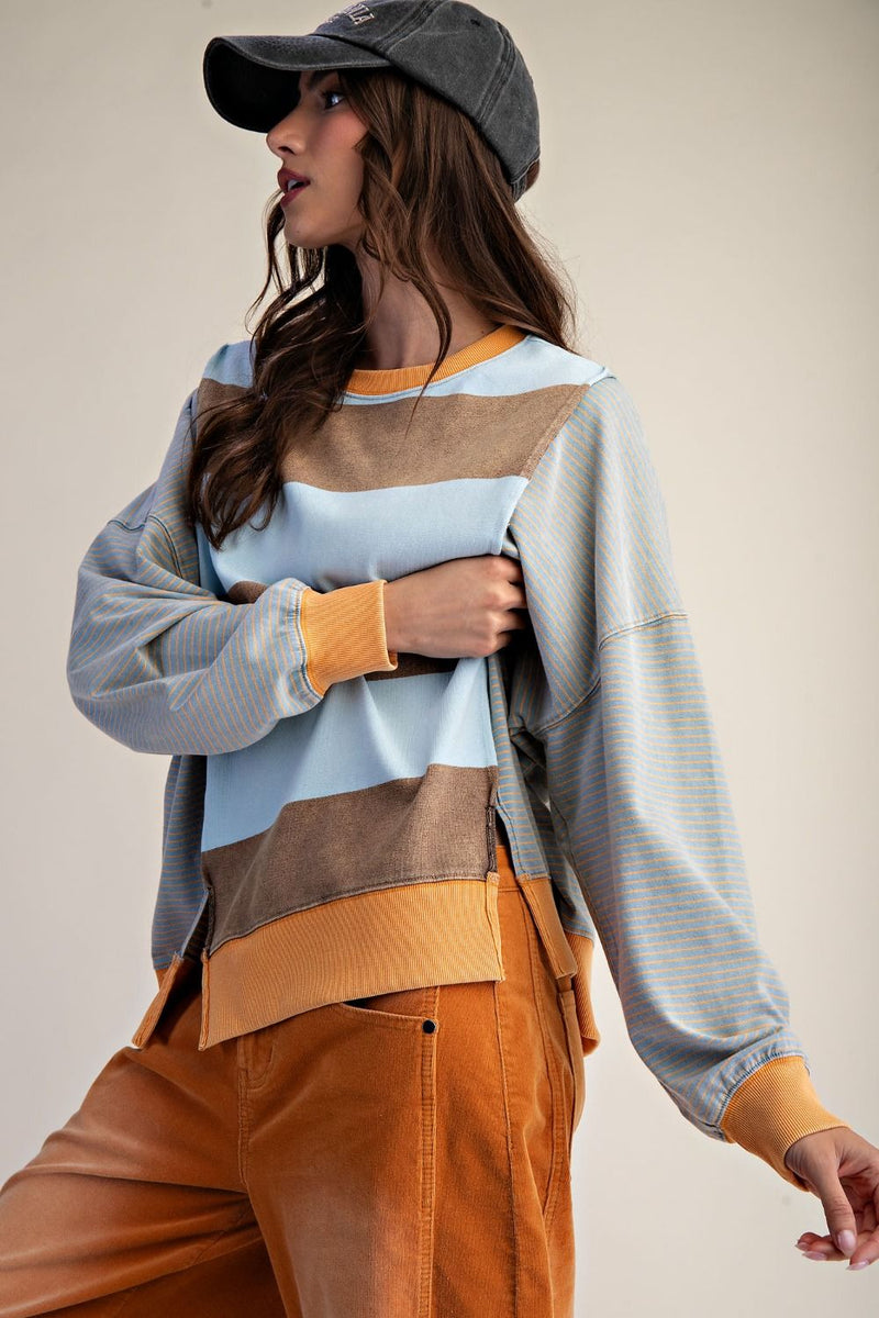 Oversized striped mineral washed sweater