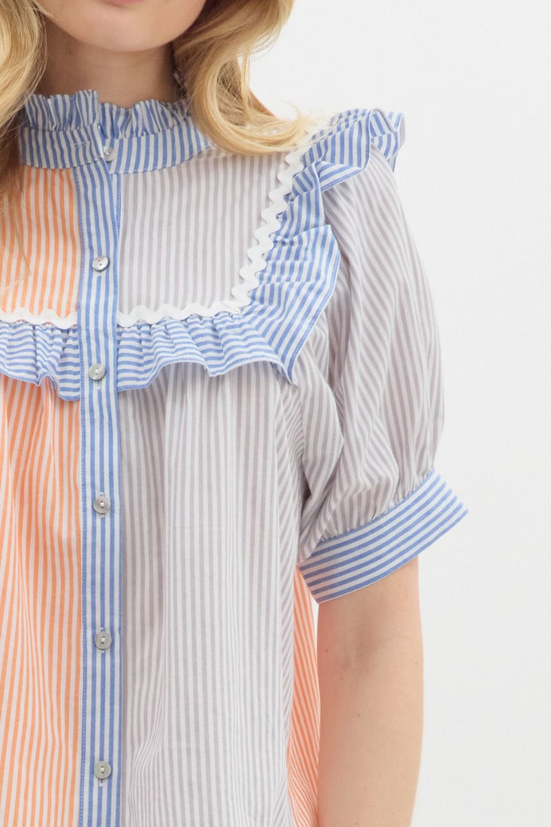 Multi ruffled button down