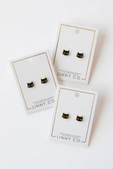 Screwback Stud Earrings - Black Cat