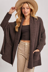 OPEN FRONT BLANKET WRAP BOUCLE KNIT SWEATER CARDIGAN- One Size