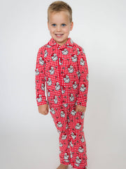 SoftSnooze™ Boys Red Dear Santa Long Sleeve Button Up Pajama Set