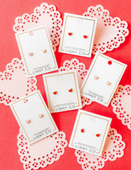 Screwback Stud Earrings - Nora Heart Red