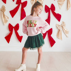 Emerald Rhinestone Christmas Tulle Bow Clip - Kids Hair Bow