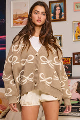 Oversized Ribbon Pullover Sweater Cardigan: CREAM/PINK