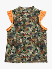 Girls Classic Camo Sleeveless Zip Ruffle Sleeve Active Top
