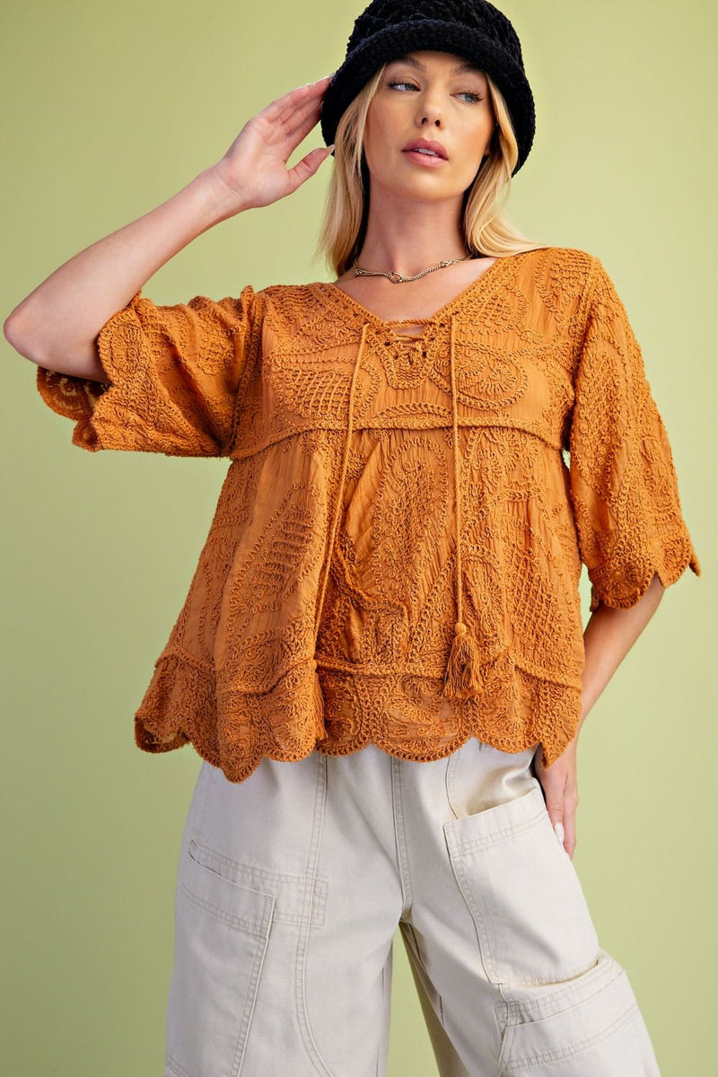 Embroidery baby doll top