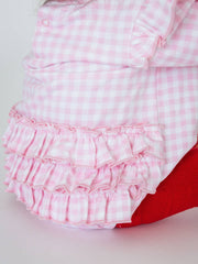 Baby Girls Dear Santa Pink Gingham Applique Sweatshirt Bubble Romper