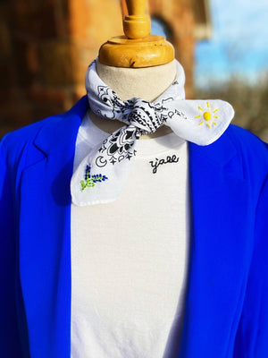 Embroidered Texas Bluebonnet Bandana: Pink