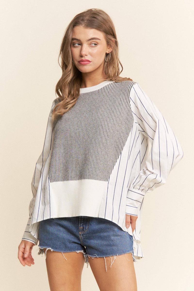 Multi Pattern Color Block Long Sleeve Top