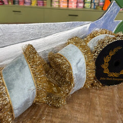 4X10yds Aqua velvet with gold trim