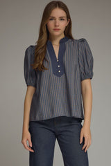 Navy and Taupe check top