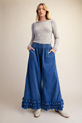 Ruffle bottom Mineral washed pants