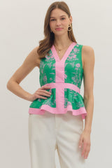 Green and Pink Peplum top