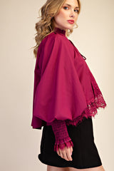 Lace puff sleeve voluminous blouse