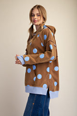 LS polka dot terry knit hoodie