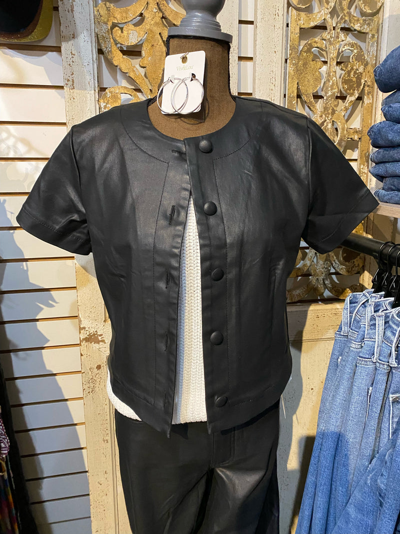 Black coated button down top