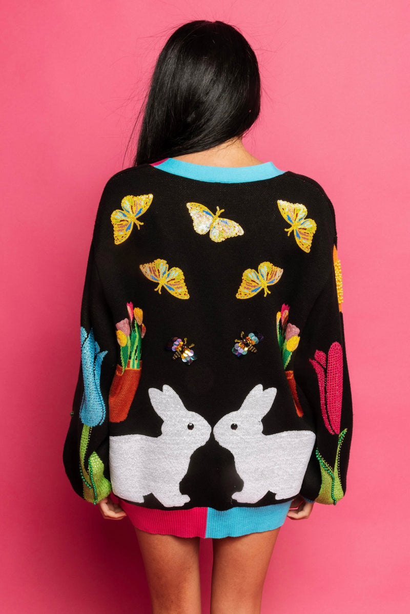 QOS black bunny cardigan