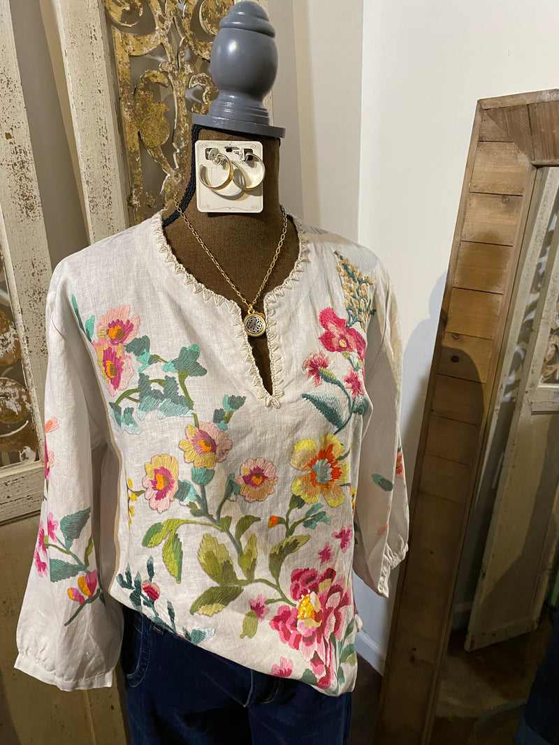 Miraze- Split neck linen blouse