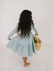 Gwendolyn Ruffle Dress in Dusty Blue | Girls fall Dress