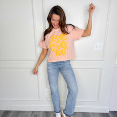 Smiley Jesus Loves You Puff Violet Cropped Tee