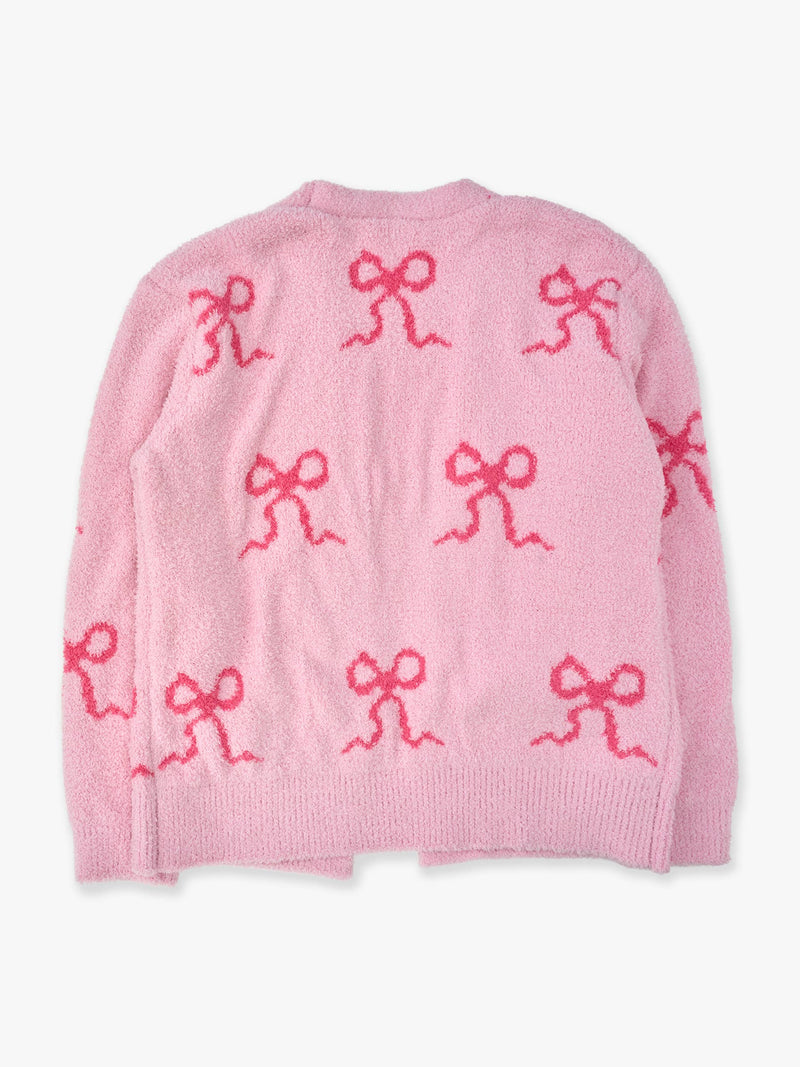 Women's Hot Pink Bows Cozy Sweater Knit Open Cardigan