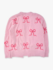 Women's Hot Pink Bows Cozy Sweater Knit Open Cardigan