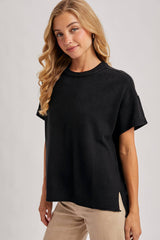 CREW NECK KNIT T-SHIRT: Black