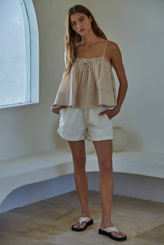 Front Tie Strap Square Neck Spaghetti Strap Cami Top