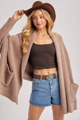 OPEN FRONT BLANKET WRAP BOUCLE KNIT SWEATER CARDIGAN: One Size