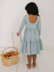 Gwendolyn Ruffle Dress in Dusty Blue | Girls fall Dress