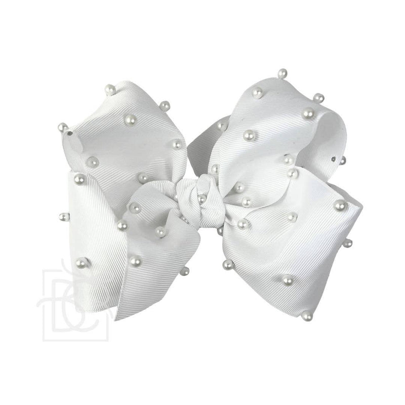 PEARL BOWS ON ALLIGATOR CLIP 5.5" (HUGE) : White