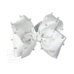 PEARL BOWS ON ALLIGATOR CLIP 5.5" (HUGE) : White
