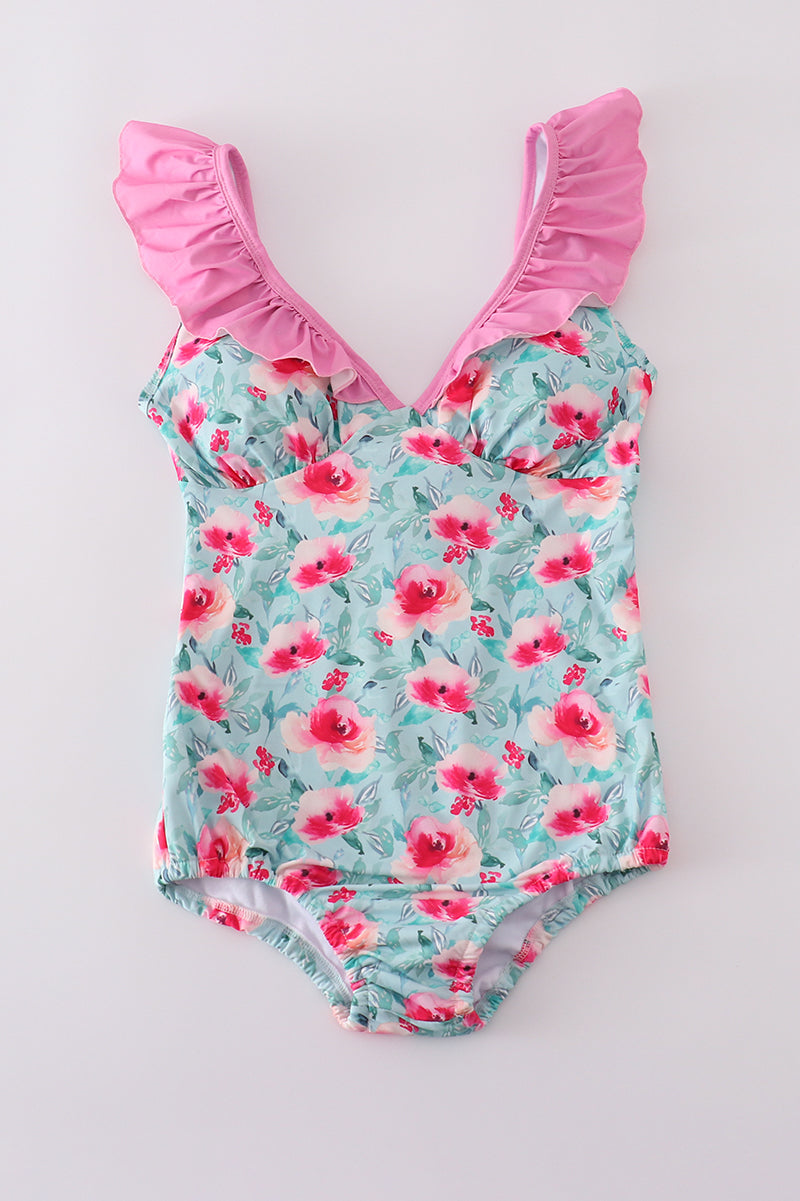 Mom pink rose swimsuit