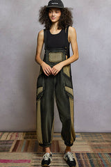 French Terry Loose Fit Knit Overalls with Contrast Panels