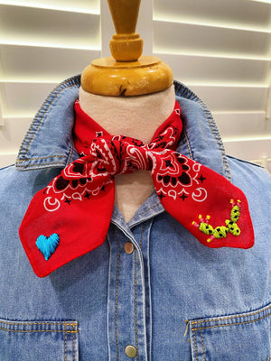 Embroidered Cactus ❤️ Bandana: Red