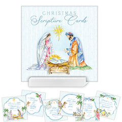 Blue Christmas Nativity Scripture Cards Acrylic Block Stand