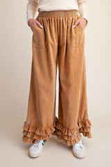 Ruffle bottom Mineral washed pants