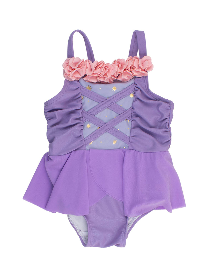 Girls Tower Princess Dress-Up Skirted One Piece with 3D Flowers