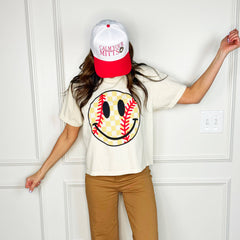 Baseball Smiley Cropped Tee