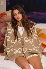 Oversized Ribbon Pullover Sweater Cardigan: CREAM/PINK